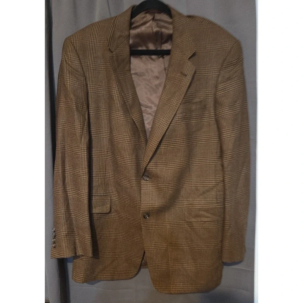 Hart Schaffner Marx Brown Blazer, Men's 42L‎ Plaid Sport Coat, Two Button, Tweed